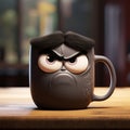 Pixar Style Grumpy Mug With Angry Character Sitting On Table