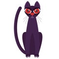 Angry black cat with huge red eyes. Flat vector illustration.