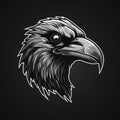 Angry black raven, logo, monochrome drawing, bird Icon, raven symbol, angry bird portrait, predator pictogram,