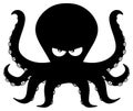 Angry Black Silhouettes Of Octopus Cartoon Mascot Character