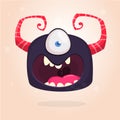 Angry bllack cartoon monster with one eye. Big collection of cute monsters. Halloween character. Vector illustrations.