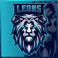 Lion mascot esport logo design illustrations vector template, Blue Lion logo for team game streamer youtuber banner twitch discord