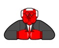 Angry boss in boxing gloves. Red honcho. Ferocious master