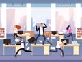 Angry boss. Chaos in office with employees in panic. Businessman in stress and deadline vector concept