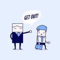 Angry boss firing employee. Layoff concept. Cartoon character thin line style vector