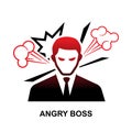 Angry boss icon.Business leader felling angry and blames isolated on background.