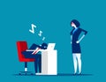 Angry boss looking office worker relaxing at desk during work. Tired asleep on a workplace. Concept business lazy employee vector