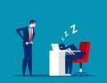 Angry boss looking office worker relaxing at desk during work. Tired asleep on a workplace. Concept business lazy employee vector Royalty Free Stock Photo