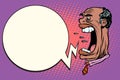 Angry boss screaming, the giant head. African American people Royalty Free Stock Photo