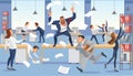 Angry boss shout in chaos office because of failure deadline. Stressed vector cartoon characters. Royalty Free Stock Photo