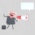 Angry boss shouting on a megaphone.3D illustration.