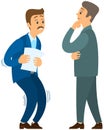 Angry boss shouting to employee. Conflict in office between chief and worker, stressed subordinate