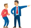 Angry boss shouting to employee. Conflict in office between chief and worker, stressed subordinate