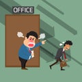 Angry boss shouting to employee at office and dismissed