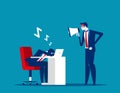 Angry boss use megaphone to wake up employee. Concept business vector, Relaxing, workplace, lazy