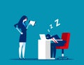 Angry boss use megaphone to wake up employee. Concept business vector, Relaxing, workplace, lazy