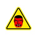 Angry Boss Warning sign yellow. Evil Head Hazard attention symbol. Danger road sign triangle terrible Director