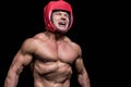 Angry boxer with headgear Royalty Free Stock Photo
