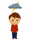 Angry boy with dark cloud above Royalty Free Stock Photo