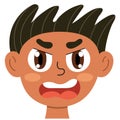 Angry boy face. Little annoyed kid clipart. Mad emotion
