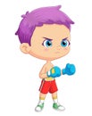 The angry boy is is ready to fight with enemy in boxing place