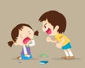 Angry boy shouting at cryng girl.bullying children