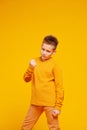 Angry boy shows clenched fist Royalty Free Stock Photo