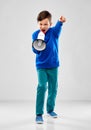 Angry boy speaking to megaphone Royalty Free Stock Photo