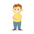 Angry boy standing with his arms crossed, cartoon character design. Flat vector illustration, isolated on white Royalty Free Stock Photo