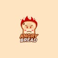 Angry bread bakery logo icon bread cartoon mascot with mad angry flame burning head and eyes illustration