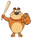 Angry Brown Bulldog Cartoon Mascot Character Holding A Bat And Pointing.