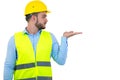 Angry builder or constructor yelling at somebody as fury concept isolated on white background with copyspace Royalty Free Stock Photo