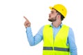 Angry builder or constructor yelling at somebody as fury concept isolated on white background with copyspace Royalty Free Stock Photo