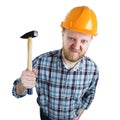 Angry builder iwith a hammer Royalty Free Stock Photo