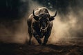 Angry bull in a dusty bullring