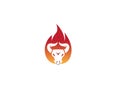 Angry bull head in fire buffalo cow flame for logo design illustration Royalty Free Stock Photo