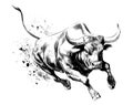 Angry bull running in fire hand drawn sketch illustration. Royalty Free Stock Photo