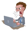 Angry Business Man Boss Shouting at Laptop Cartoon Royalty Free Stock Photo