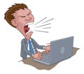 Angry Business Man Boss Shouting at Laptop Cartoon Royalty Free Stock Photo