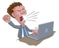 Angry Business Man Boss Shouting at Laptop Cartoon Royalty Free Stock Photo