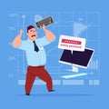 Angry Business Man Inputting Wrong Password Using Computer Problem With Access Concept