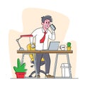 Angry Business Man with Red Face Speaking by Smartphone in Office with Work Desk and Computer. Office Worker with Phone