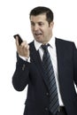 Angry business man screaming on cell mobile phone Royalty Free Stock Photo