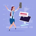 Angry Business Woman Inputting Wrong Password Using Computer Problem With Access Concept