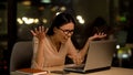 Angry business woman reading client email on laptop, work trouble, deadline Royalty Free Stock Photo