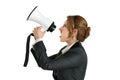 Angry business woman shouting with a megaphone Royalty Free Stock Photo