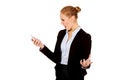 Angry business woman yelling to the mobile phone Royalty Free Stock Photo