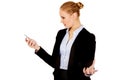 Angry business woman yelling to the mobile phone Royalty Free Stock Photo