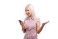 Angry business woman yells while on cell phone Royalty Free Stock Photo
