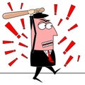Angry cartoon businessman with baseball bat - rage, aggression concept Royalty Free Stock Photo